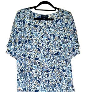 Premise women's M blue/white floral ruffle tiered sleeve v neck blouse EUC